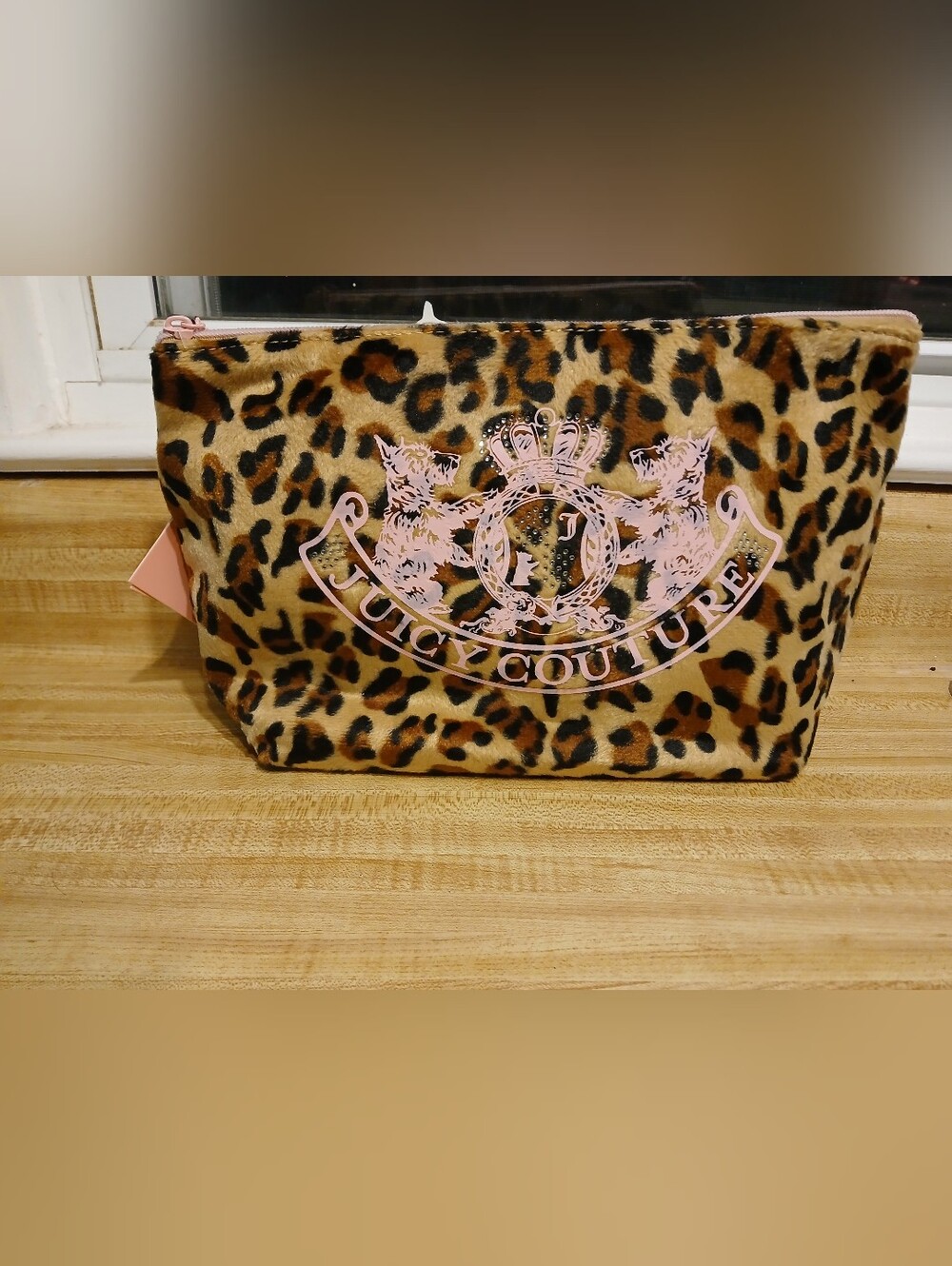 Juicy Couture Leopard Print Cosmetic Bag with Pink Logo
